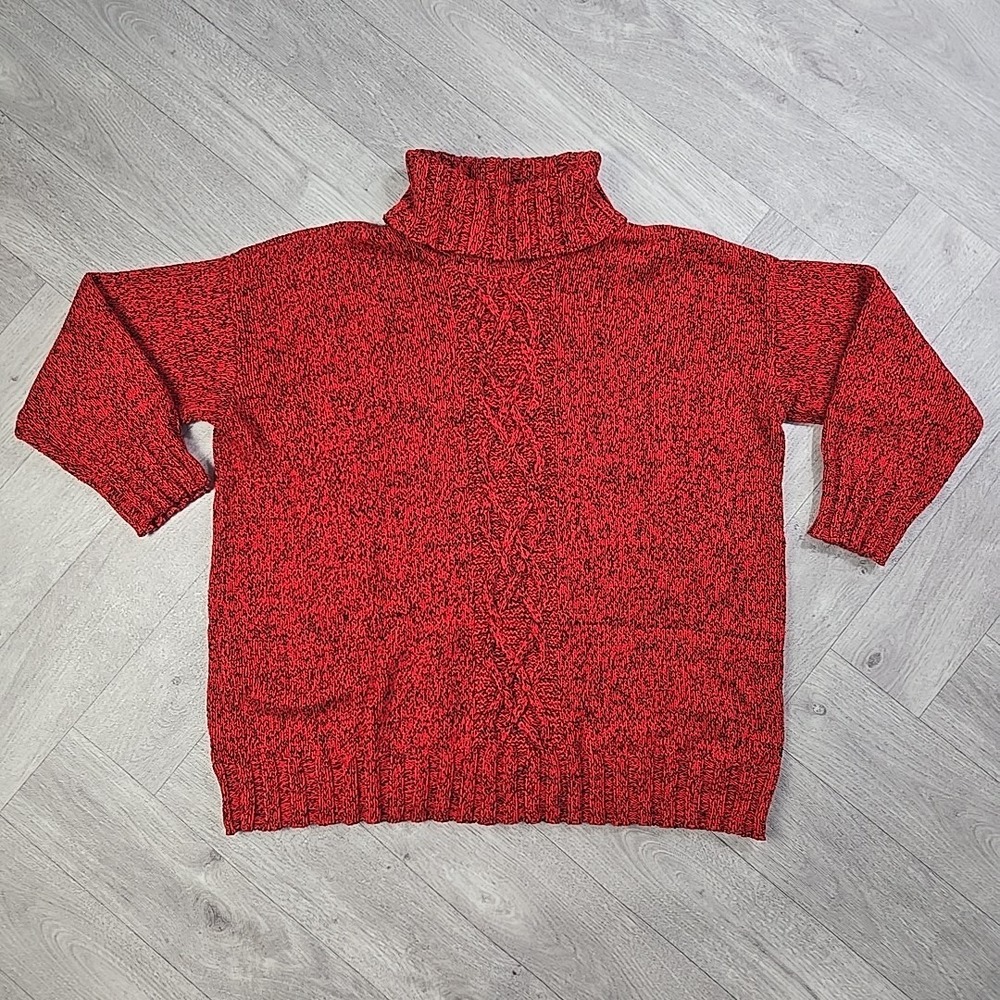 Jones New York 2X Sport Woman Red Black Speckled Cable Knit Turtleneck Sweater